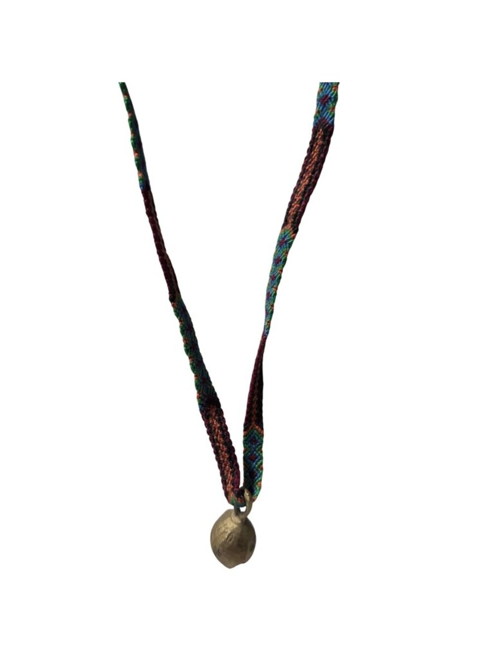 Handcrafted Brass Bell Pendant Necklace Woven Cord Boho Fashion Jewelry Unisex